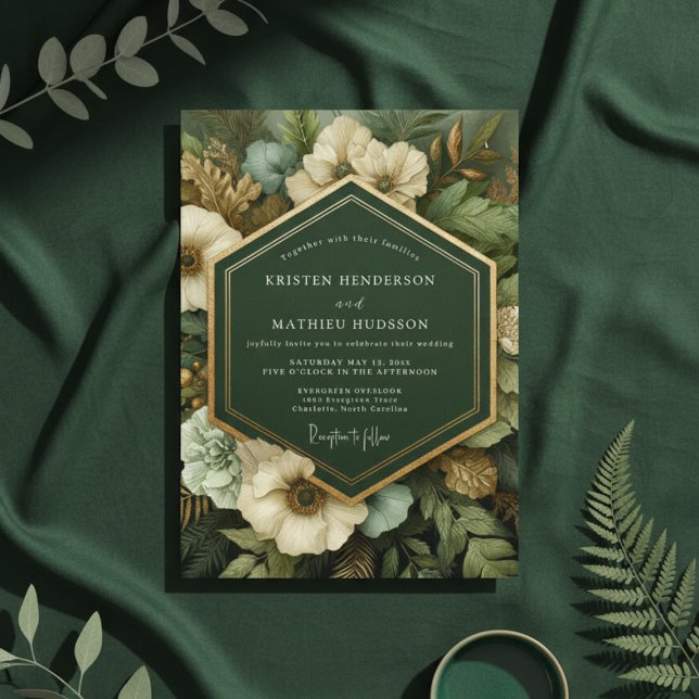 Invitation Mariage Opulence Botanique Vert Profond (Créateur téléchargé)