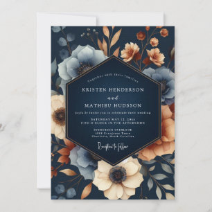Invitation Mariage Opulence Florale Automnale Navy