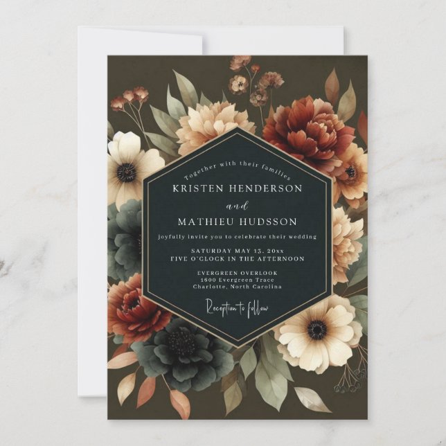 Invitation Mariage Opulence Florale Bourgogne Profond (Devant)