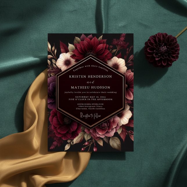 Invitation Mariage Opulence Florale Bourguignonne Luxuriante (Créateur téléchargé)