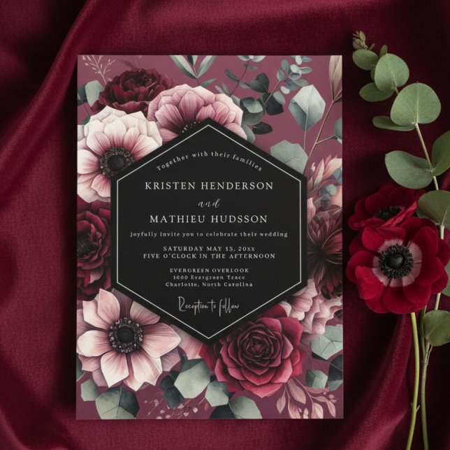 Invitation Mariage Opulence Florale Bourguignonne Maussade (Créateur téléchargé)