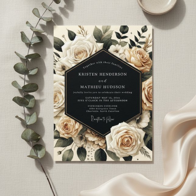 Invitation Mariage Opulence Florale Crème (Créateur téléchargé)