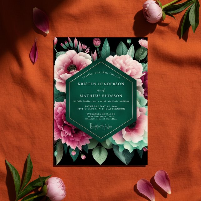 Invitation Mariage Opulence Florale Émeraude Profond (Créateur téléchargé)