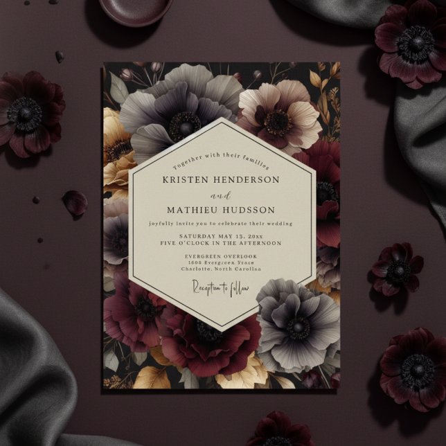Invitation Mariage Opulence Florale prune Moody (Créateur téléchargé)