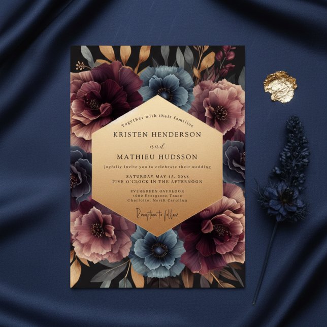 Invitation Mariage Opulence Florale Prune Profond (Créateur téléchargé)