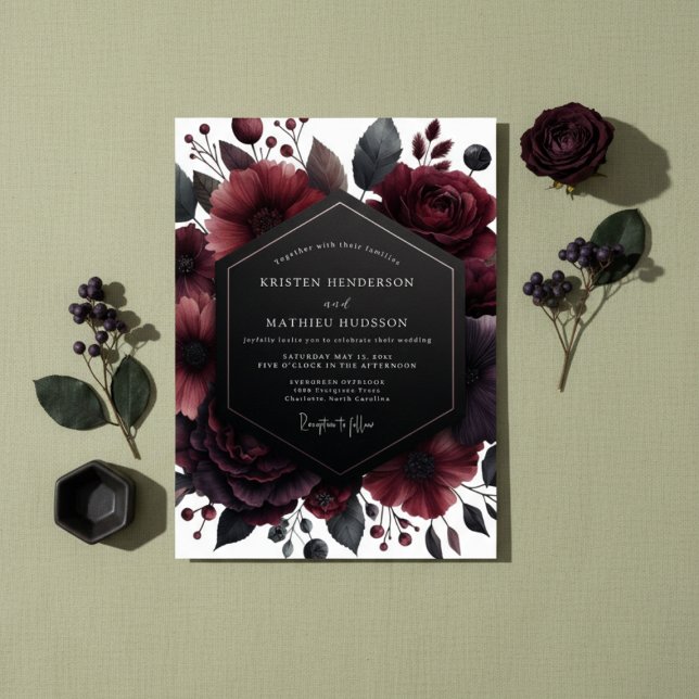 Invitation Mariage Opulence Florale Rouge Profond (Créateur téléchargé)