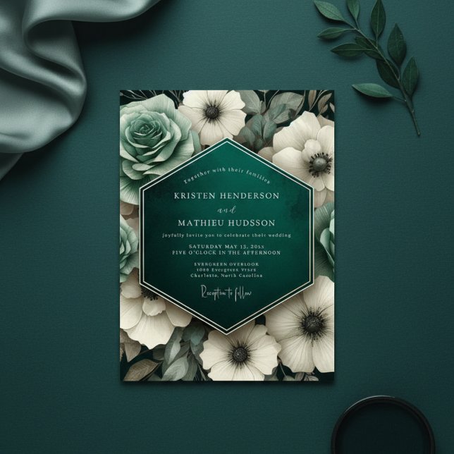 Invitation Mariage Opulence Florale Sarcelle (Créateur téléchargé)