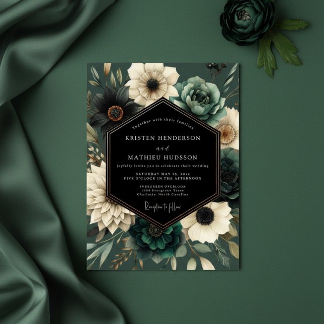 Invitation Mariage Opulence Florale Turquoise Profond (Créateur téléchargé)