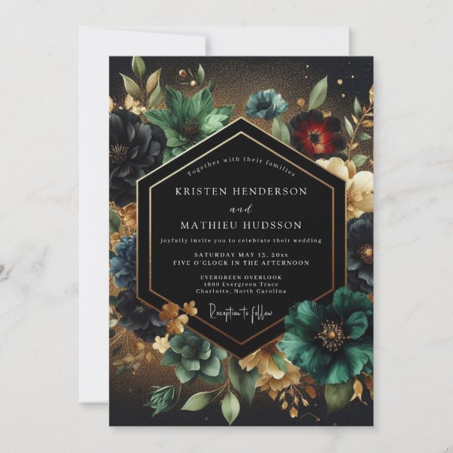 Invitation Mariage Opulence Florale Turquoise Profond (Devant)