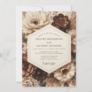 Invitation Mariage Opulent à Motif Floral Brun