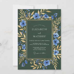 Invitation Mariage Opulent Anémone Vert Forêt