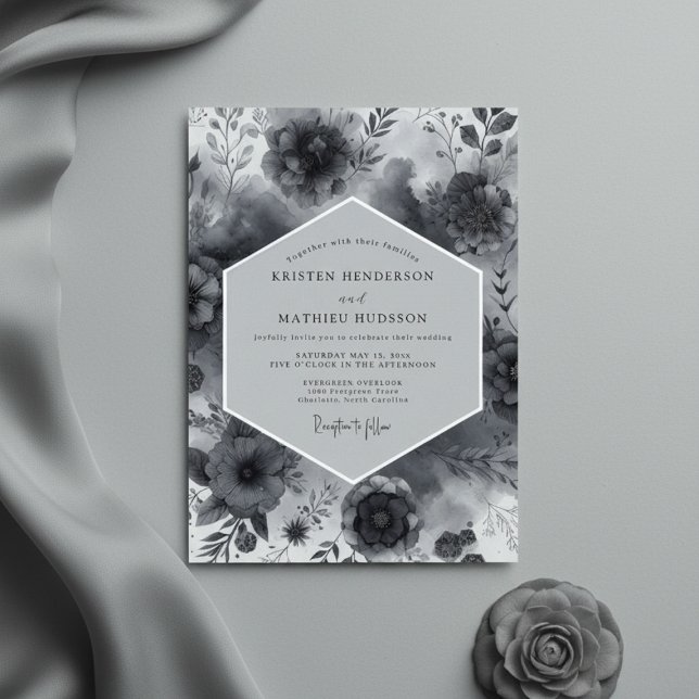 Invitation Mariage opulent aux fleurs de charbon (Créateur téléchargé)