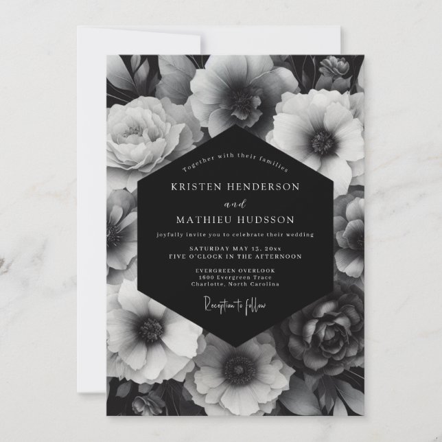 Invitation Mariage Opulent Black Bloom (Devant)