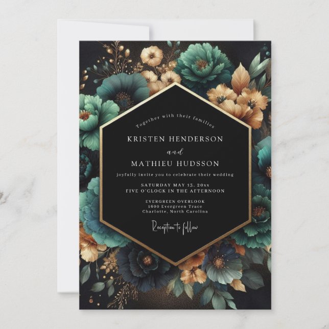 Invitation Mariage Opulent Botanique Sarcelle (Devant)