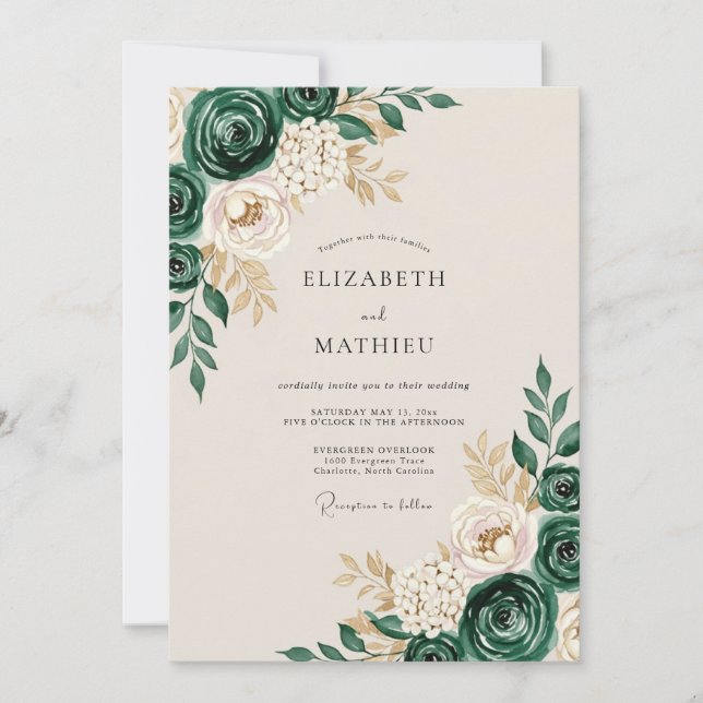 Invitation Mariage opulent en forêt de vert émeraude (Devant)