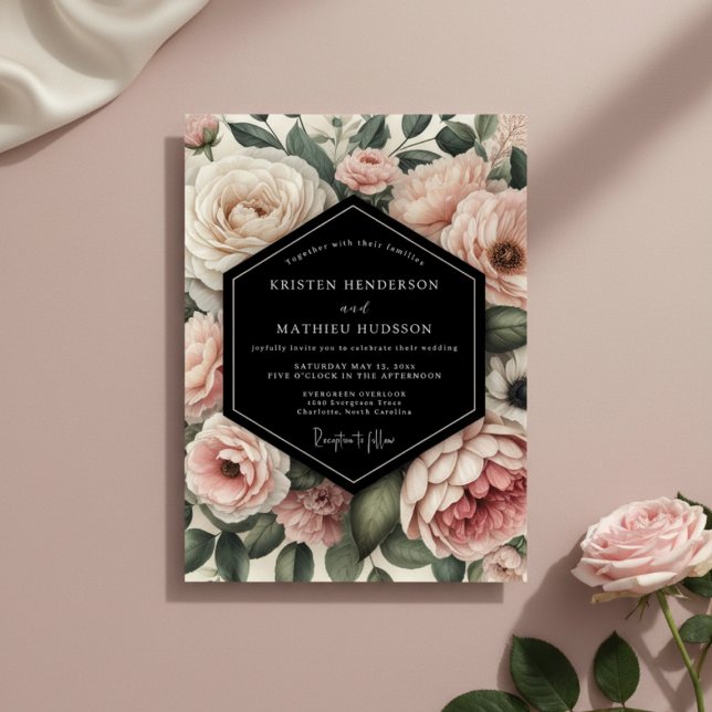Invitation Mariage Opulent Fleur Crème (Créateur téléchargé)