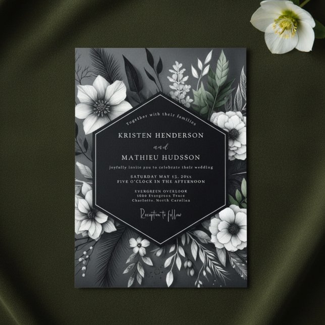 Invitation Mariage Opulent Fleur de Charbon (Créateur téléchargé)