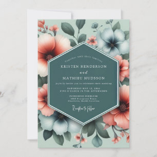 Invitation Mariage Opulent Fleur de Corail Sarcelle