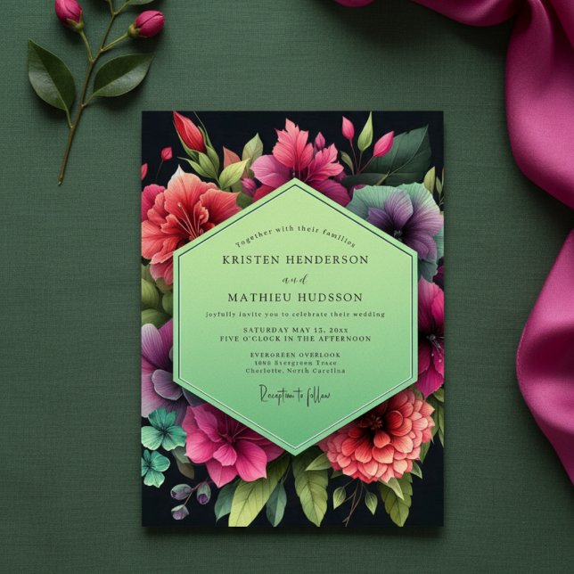 Invitation Mariage Opulent Fleur Émeraude (Créateur téléchargé)