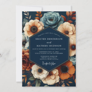 Invitation Mariage Opulent Fleur Navy Profonde