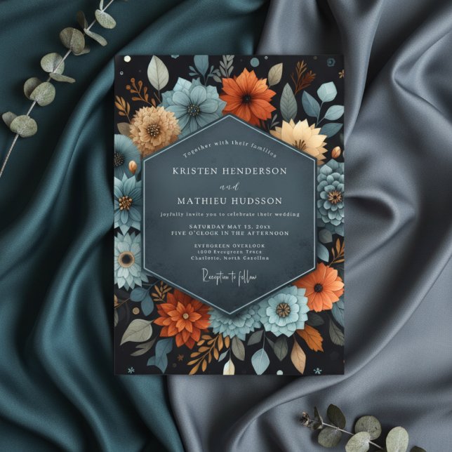 Invitation Mariage Opulent Floral Automnal Sarcelle (Créateur téléchargé)