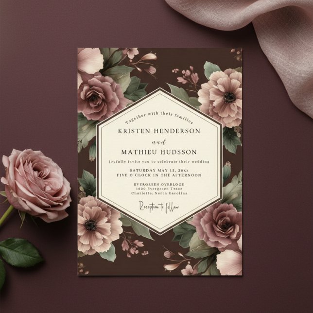 Invitation Mariage Opulent Floral Prune Profond (Créateur téléchargé)
