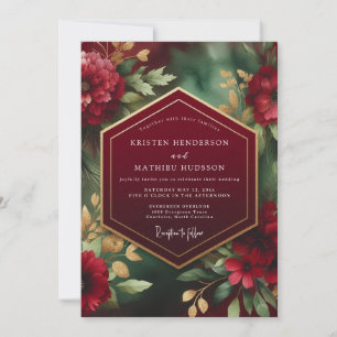 Invitation Mariage Opulent Floral Sombre Bourgogne