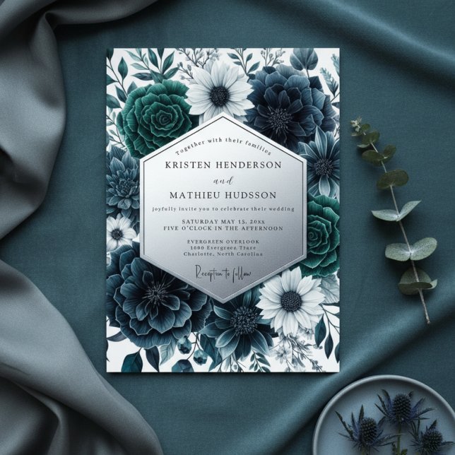 Invitation Mariage Opulent Floral Turquoise (Créateur téléchargé)