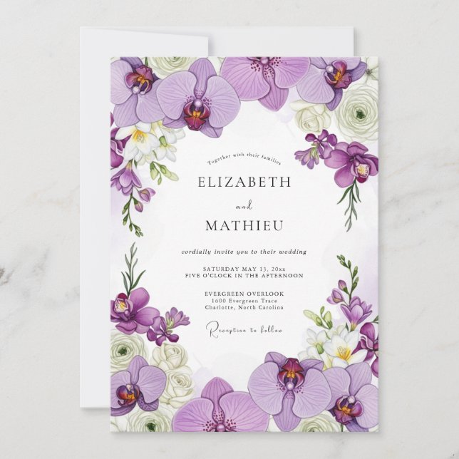 Invitation Mariage Opulent Orchidée Lavande (Devant)