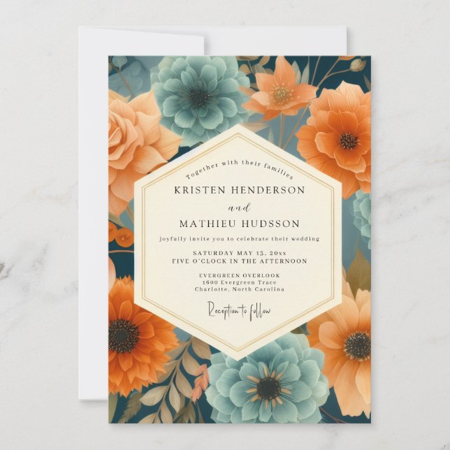 Invitation Mariage Opulent Paprika Navy (Devant)