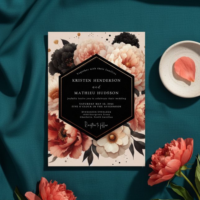 Invitation Mariage Opulent Pivoine Corail (Créateur téléchargé)