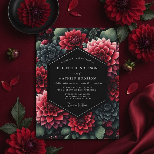 Invitation Mariage Opulent Romance Dahlia de Bourgogne (Créateur téléchargé)