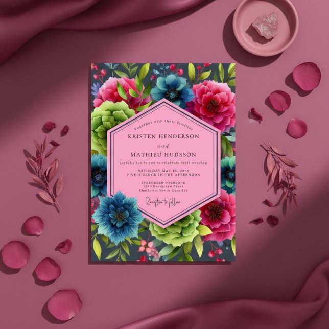 Invitation Mariage Opulent Teal Bloom (Créateur téléchargé)