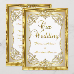 Invitation Mariage Or Blanc beige Crème Perle 