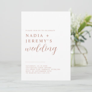 Invitation Mariage or blanc et Rose simple