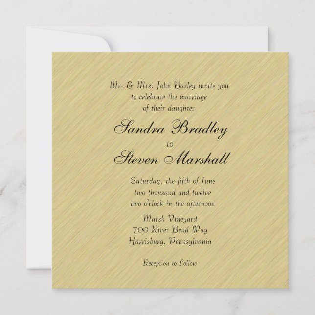 Invitation Mariage or brossé doux (Devant)