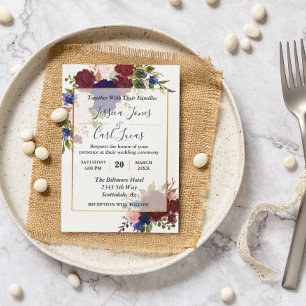 Invitation Mariage Or Cadre Navy Bourgogne