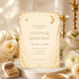 Invitation Mariage Or Céleste Écrit dans les Étoiles