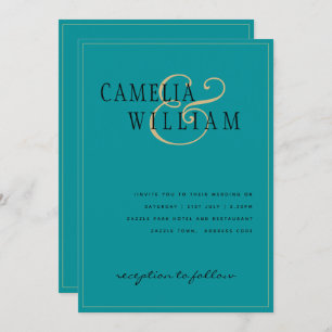 Invitation Mariage Or Classic Turquoise Seaglass intemporel