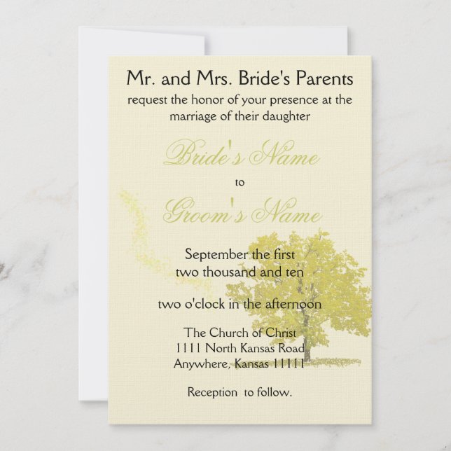 Invitation Mariage-or d'arbre de chute (Devant)