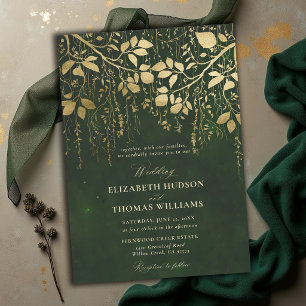 Invitation Mariage Or de Feuillage de Chasse Vert Forêt Encha