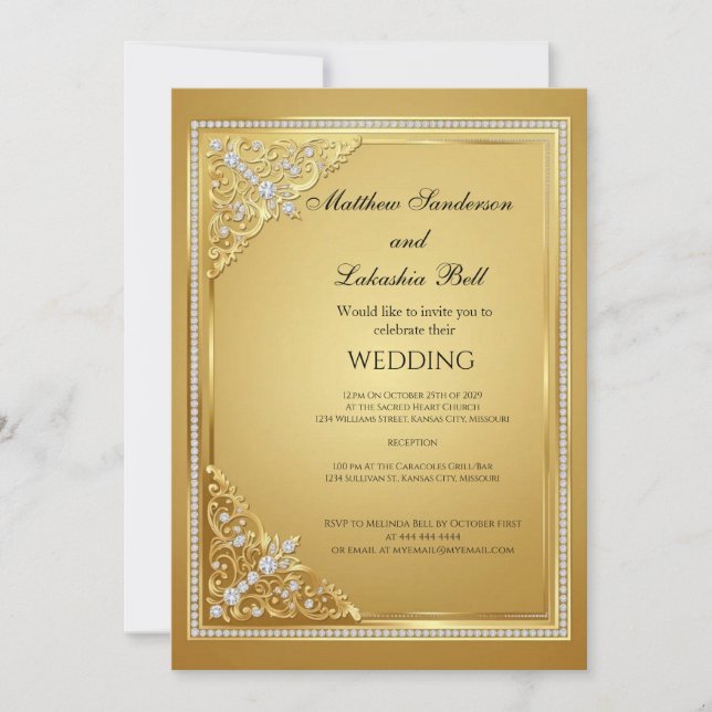 Invitation Mariage Or Diamants Élégant  (Devant)