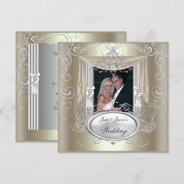 Invitation Mariage Or Élégant Argenté 2 (Devant / Derrière)