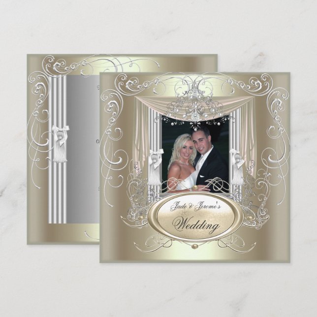 Invitation Mariage Or Élégant Argenté Doré (Devant / Derrière)