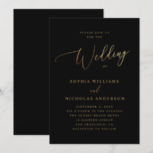 Invitation Mariage Or et Noir Élégant Classique Script