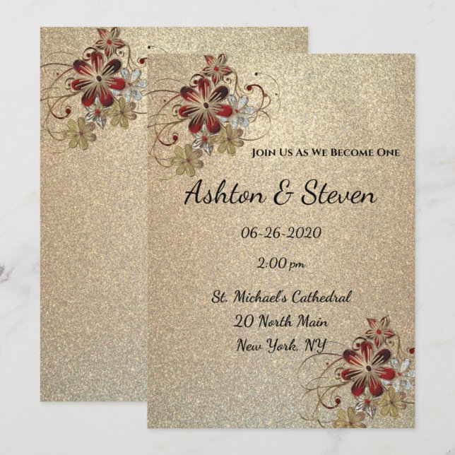 Invitation Mariage Or et Paillettes (Devant / Derrière)