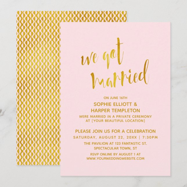 Invitation Mariage Or et Rose Typographie Célébration (Devant / Derrière)