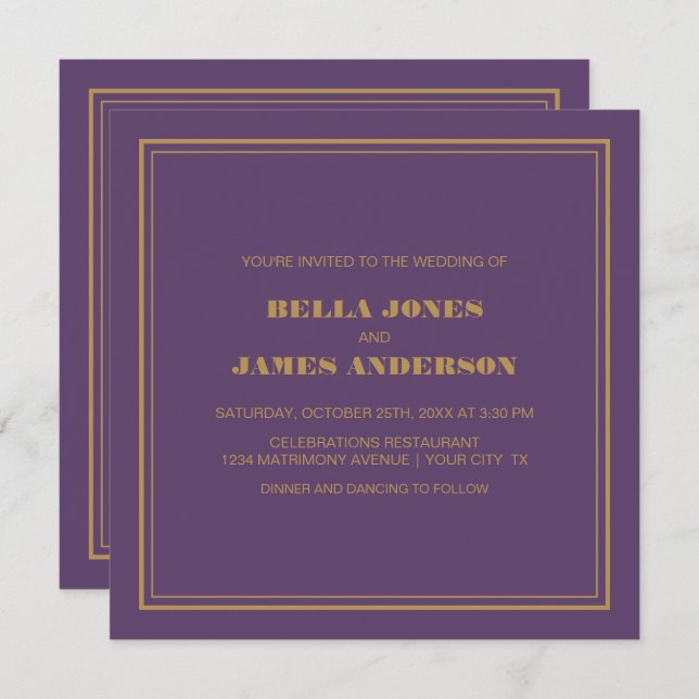 Invitation Mariage or Lavender simple moderne (Devant / Derrière)