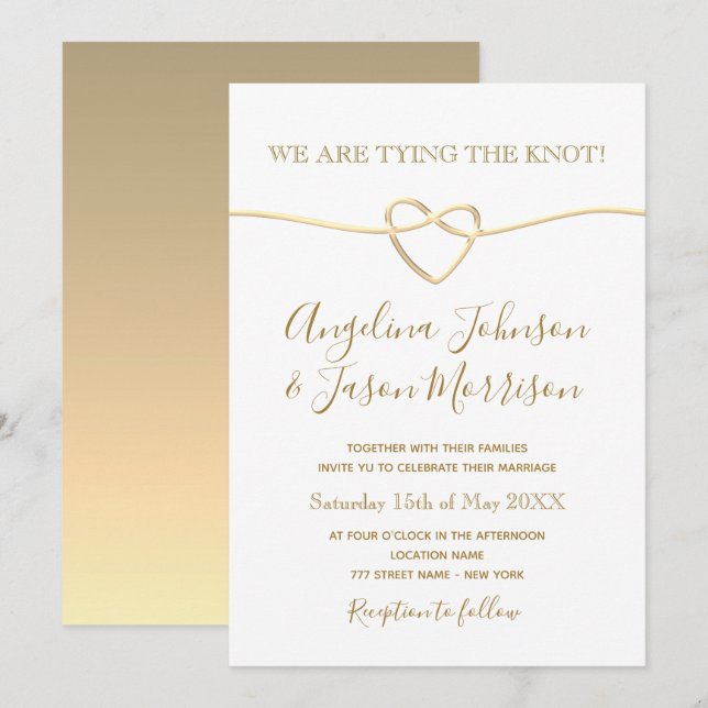 Invitation Mariage Or Romantique (Devant / Derrière)