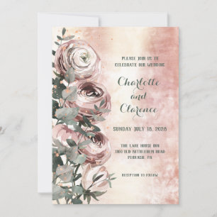 Invitation Mariage or Rose de Ranunculus rose